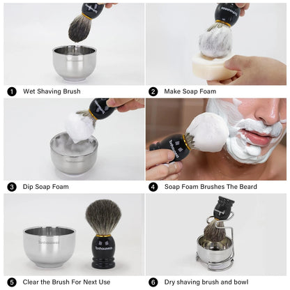 Tonhawness Shaving Brush Kit for Men, 4 in 1 Brushes Set Black-A