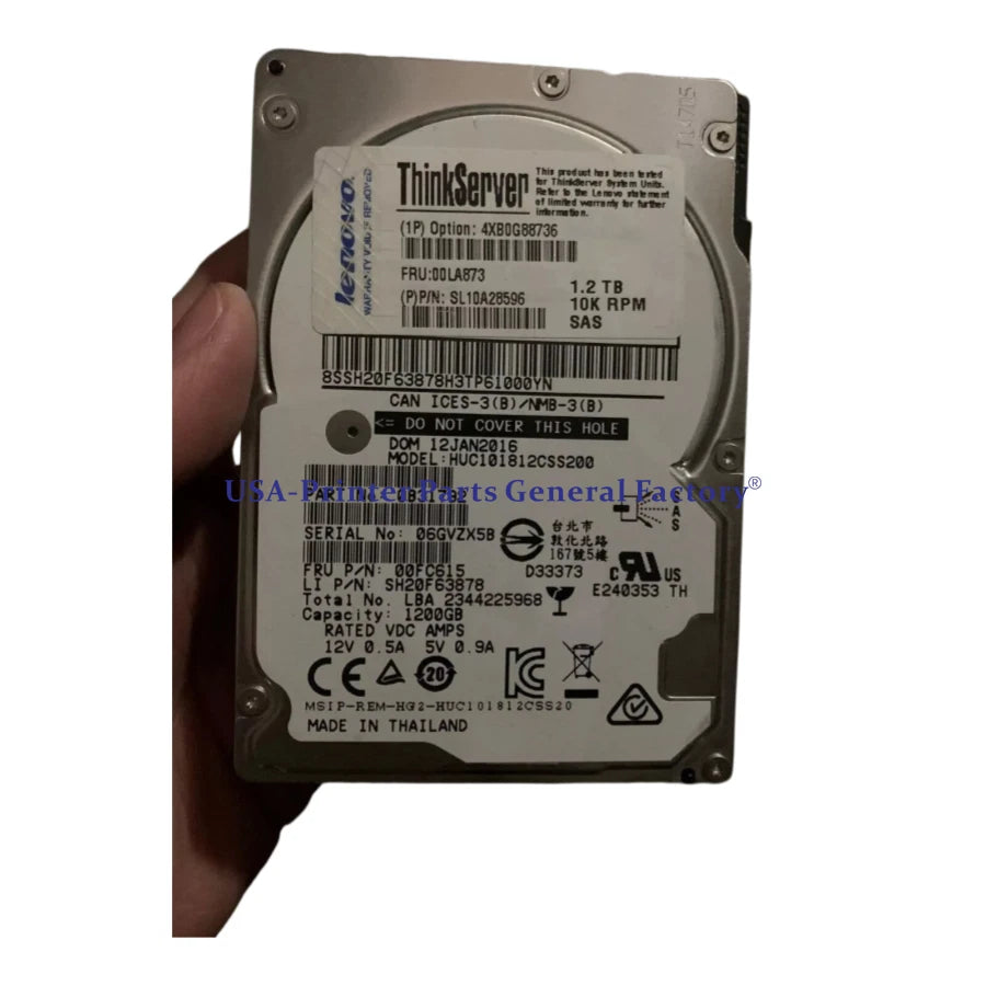 4XB0G88736 Compatible For 00LA873 1.2TB 10K 12G 2.5'' SAS RD650 RD450 HDD