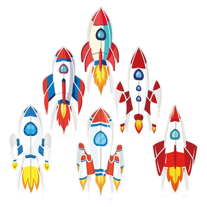 Oiuyamn 6-Piece Spaceship Party Decorations Set, 3D Rocket Centerpieces and...