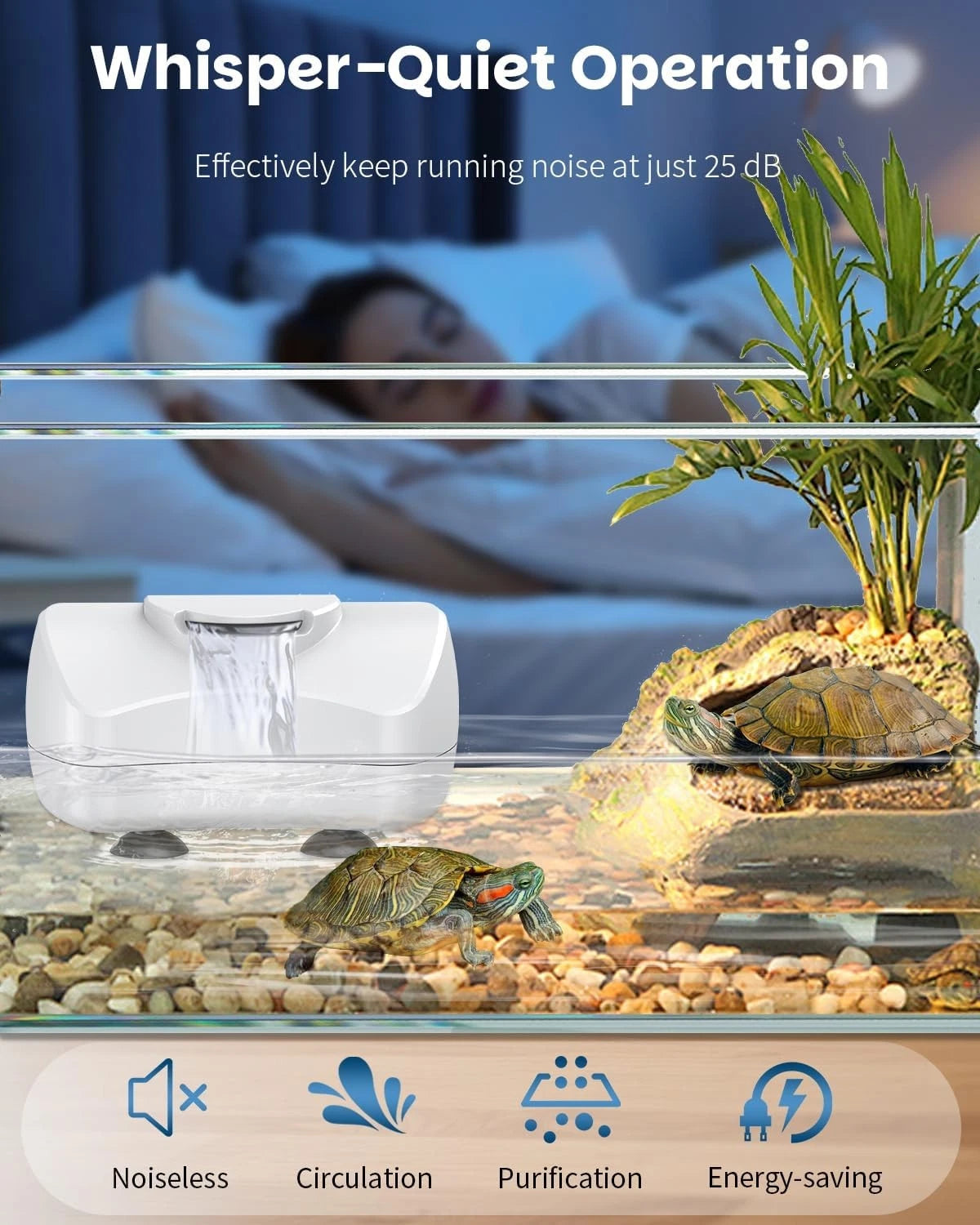 Pawfly 80 GPH 4 W Mini Turtle Filter for 1-10 Gallon Tanks, Low Water White