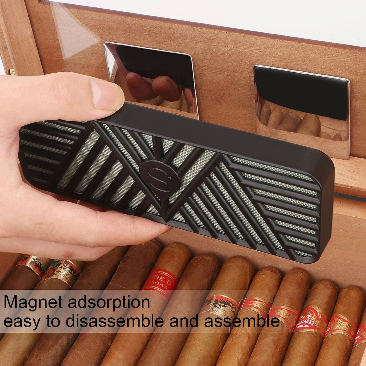 Scotte Cigar Humidifier Rectangle 6.57*2.55*0.59 inch, Black,Grey
