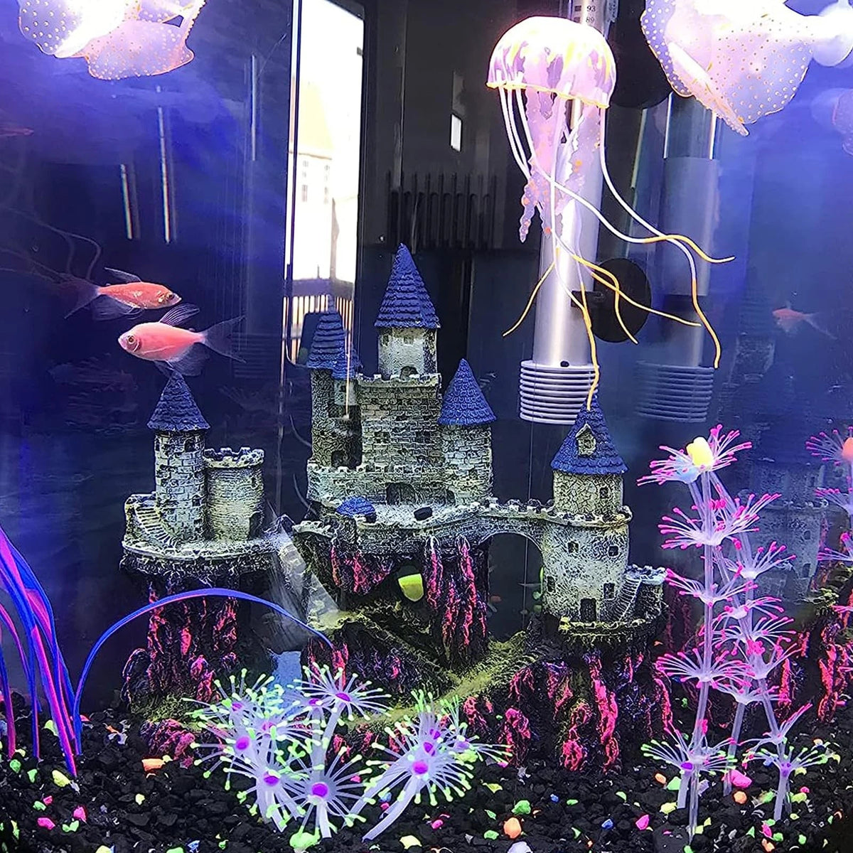 MUYG Aquarium Castle Decor, Resin for Fish 9.1 x 3.6 x 10 inch, 【blue】