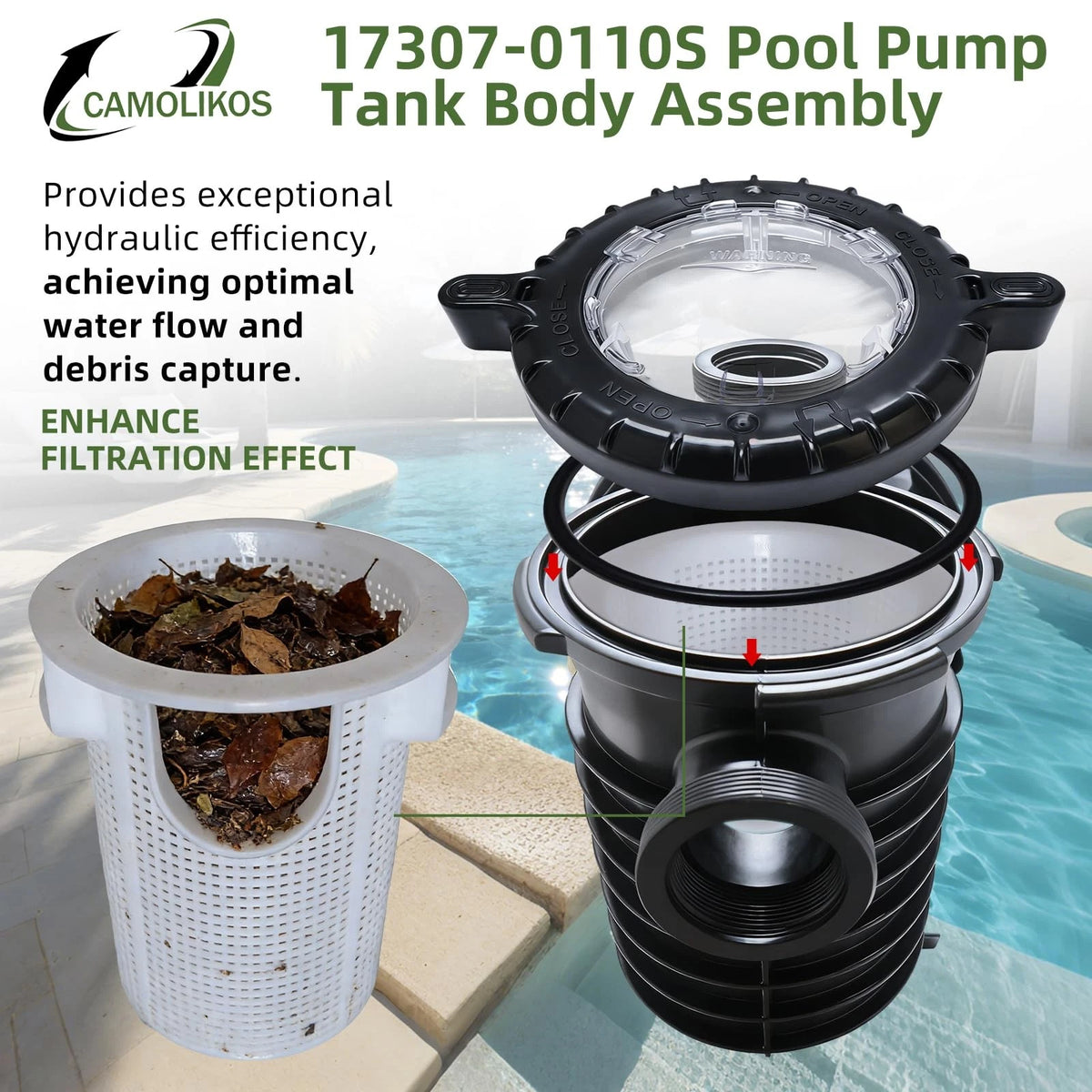 17307-0110S Pool Pump Tank Body Assembly Fits for Pentair Sta-Rite Black