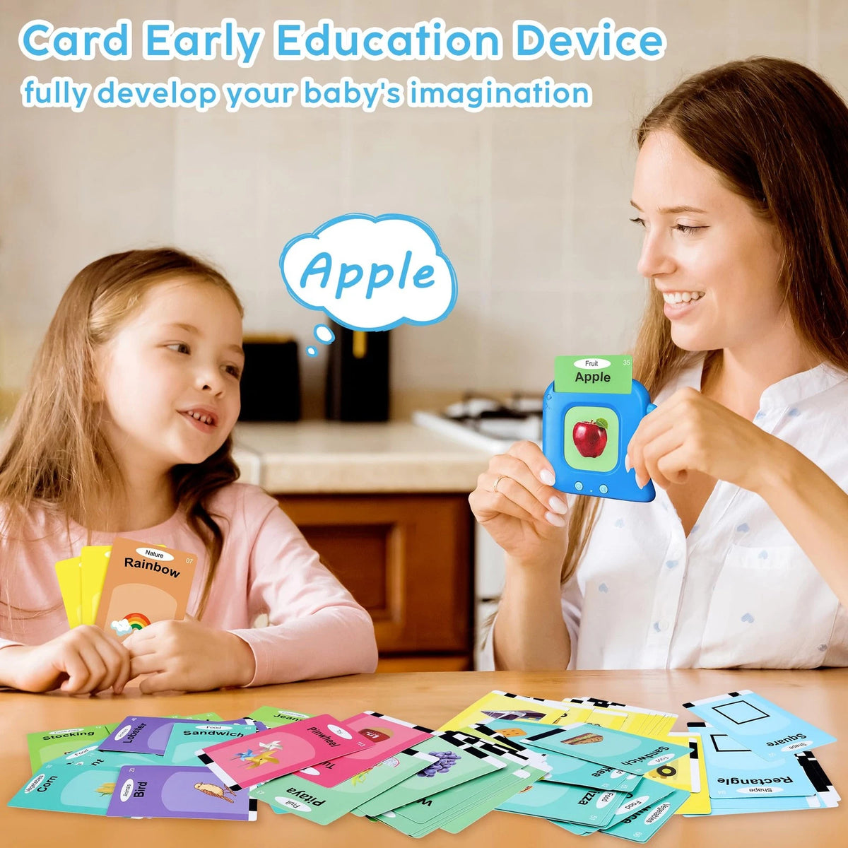 Talking Flash Cards,Kids Toddler Cards with 240 Sight 1, Blue