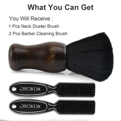 NICEMOVIC 3 IN 1 Barber Neck Duster Brush Set, Professional Brown&Black