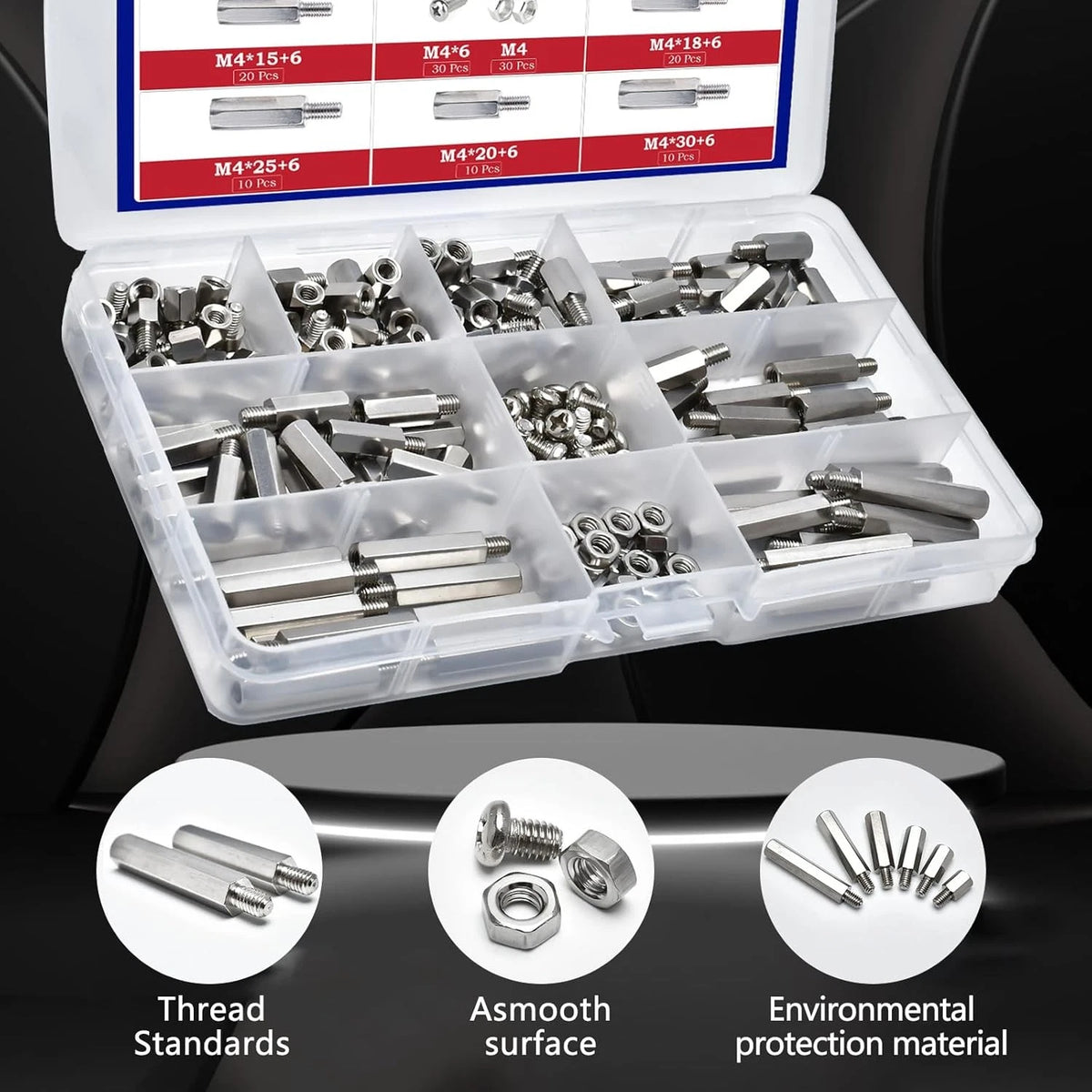 210 Pieces Hex Standoff Spacers M4 Carbon Steel Male Female Metric m4, Sliver