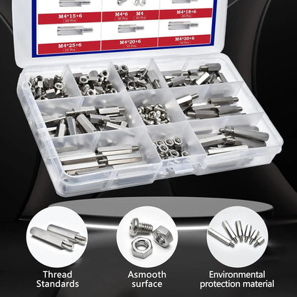 210 Pieces Hex Standoff Spacers M4 Carbon Steel Male Female Metric m4, Sliver