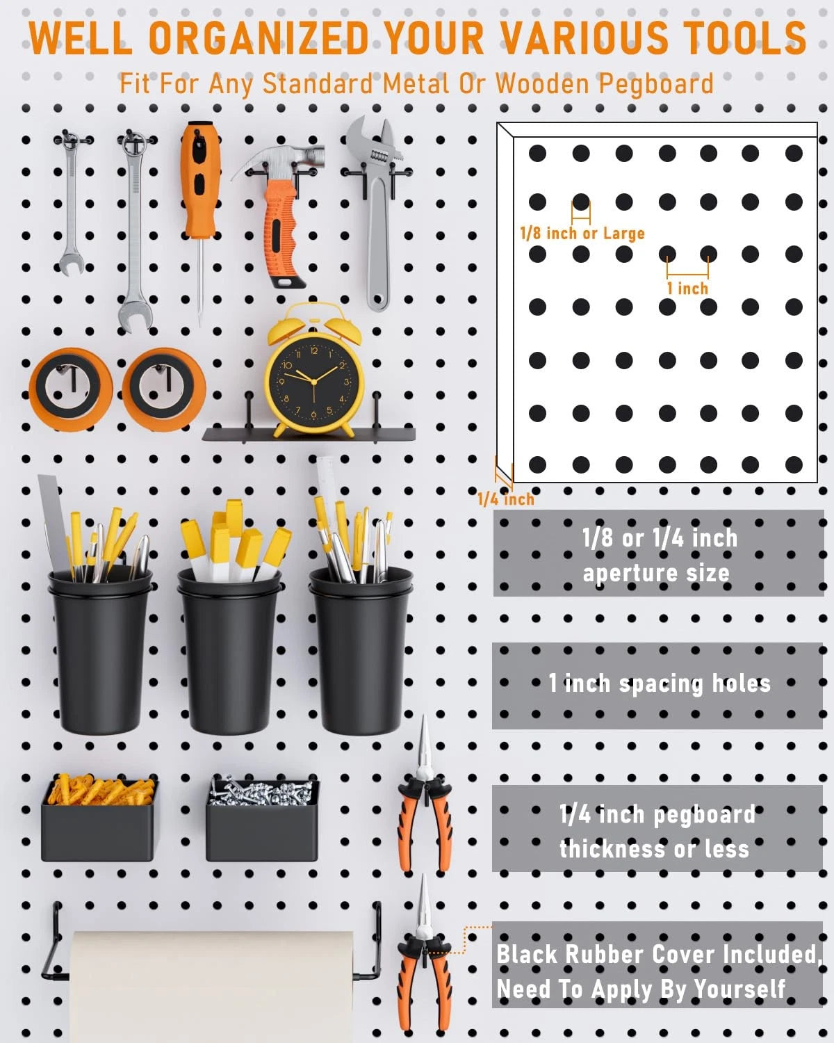 INCLY 30PCS Peg Board Organizer Accessories Kit, Pegboard Hooks Black