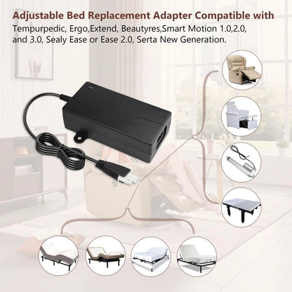 29V Adjustable Bed Base Switching Power Supply Adapter, 8.8 feet, black