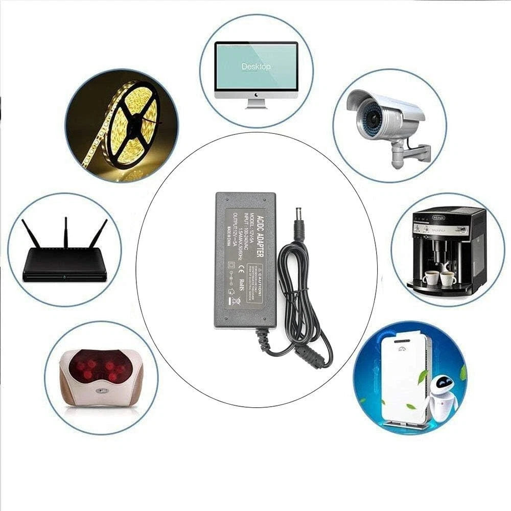 12V 5A Power Supply Adapter, AC100-240V to DC12V Converter Transformer