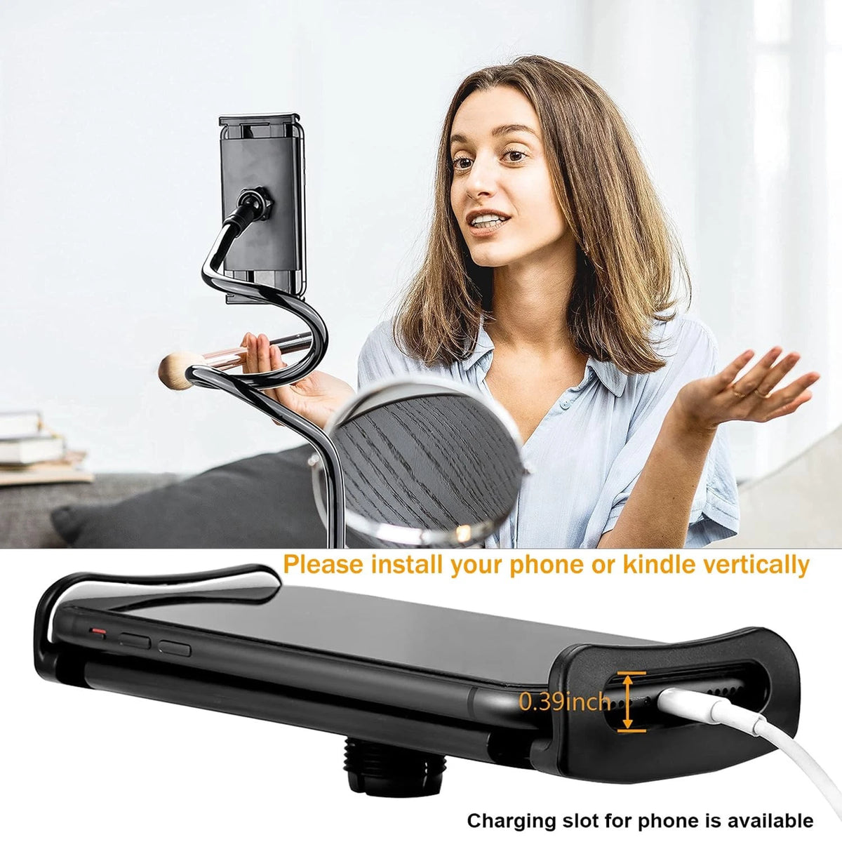 SRMATE Gooseneck Tablet Kindle Holder Stand for Bed 33 inches, Black-33inch