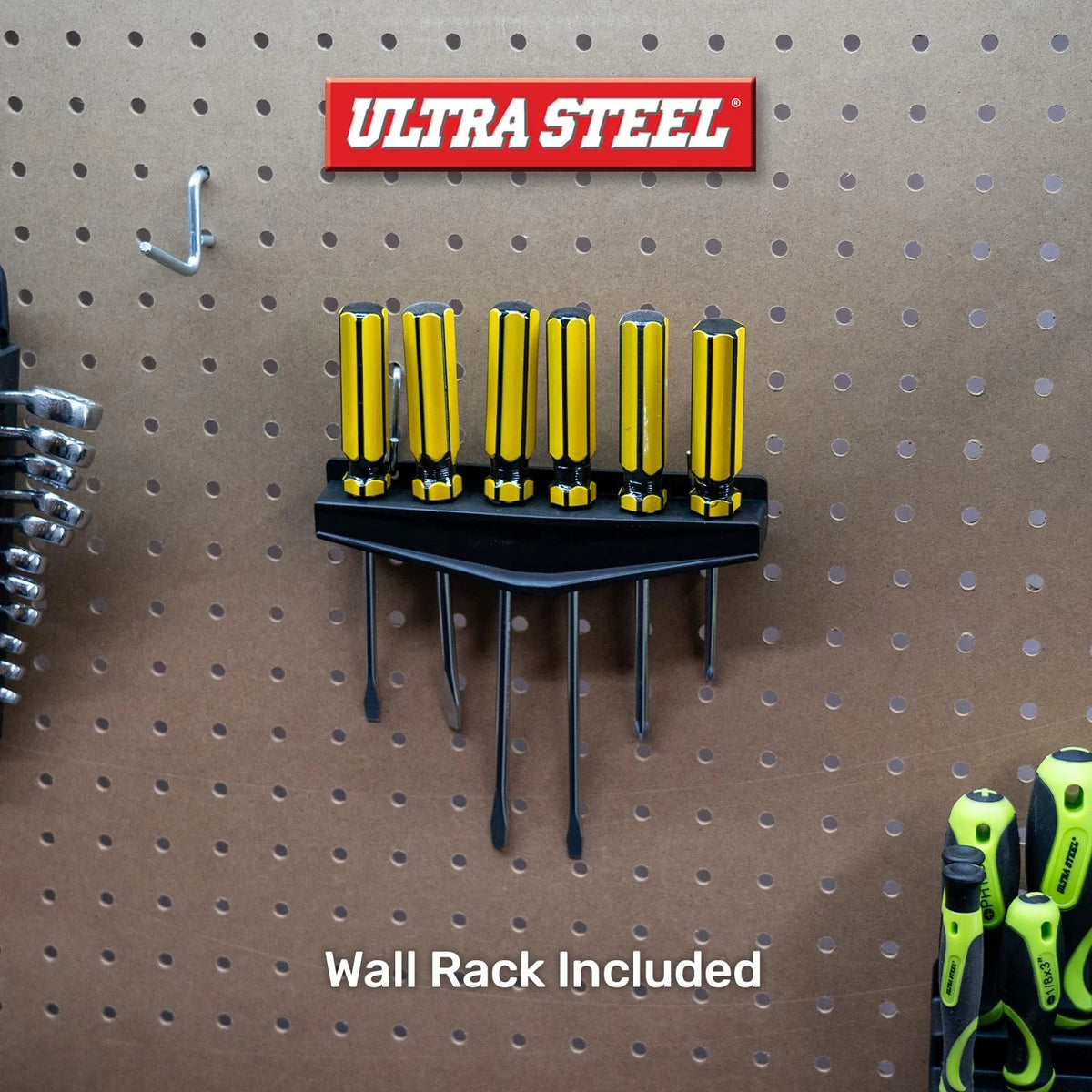 ULTRA STEEL 6-Piece Screwdriver Set with Wall Rack, Tiger Stripe Multi-color