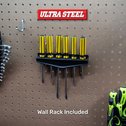 ULTRA STEEL 6-Piece Screwdriver Set with Wall Rack, Tiger Stripe Multi-color