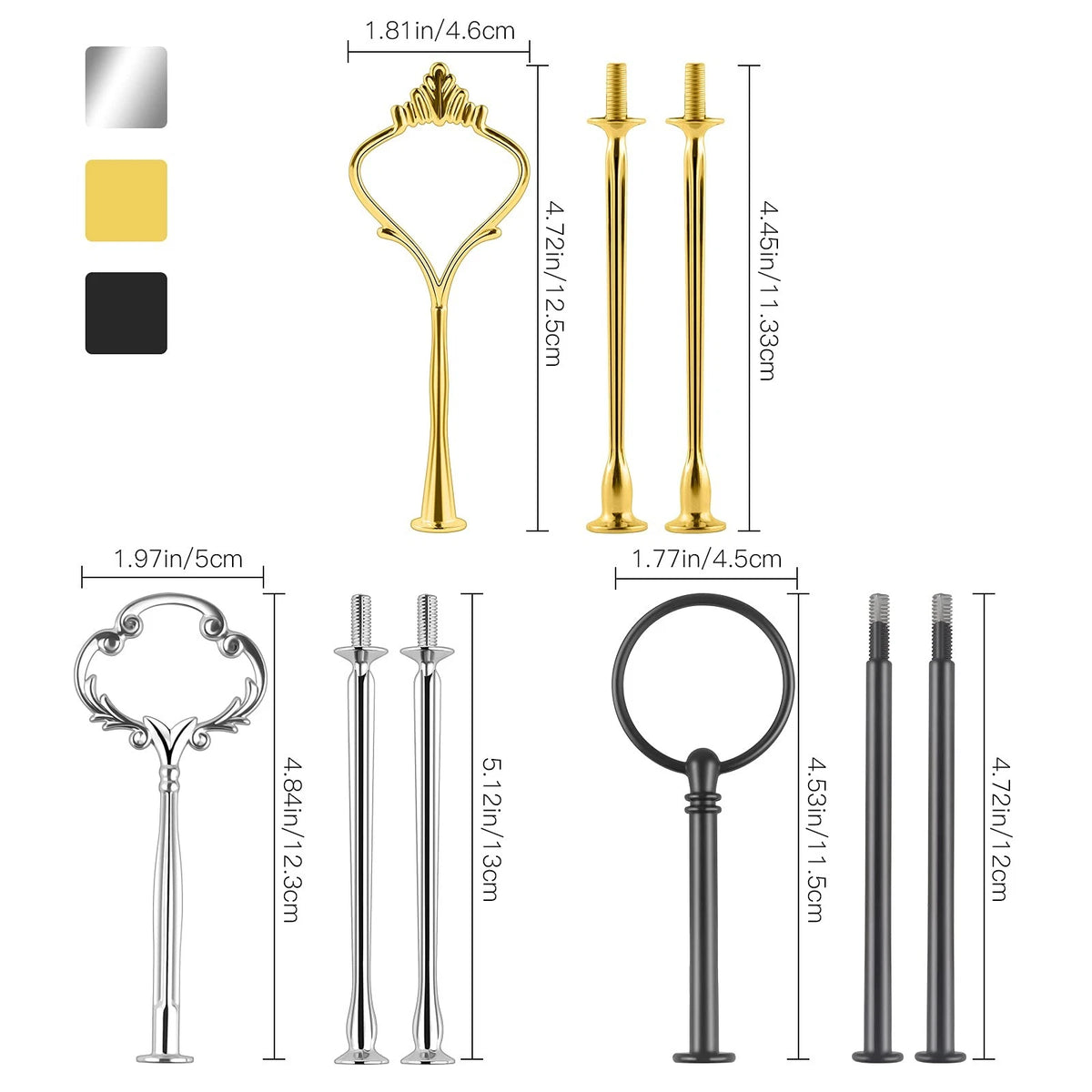 9 Set Cake Stand Hardware Kit Tiered Tray Silver & Gold & Black
