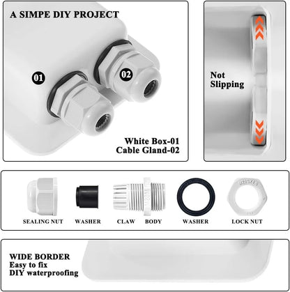 Weatherproof ABS Solar Double Cable Entry Gland 2mm² to 6mm², White