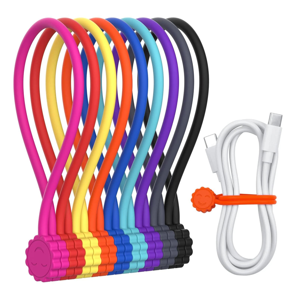 Rich&Ray Magnetic Reusable Silicone Cable Ties, Phone 9-pack, 9color-9pack