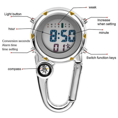 Backpack Clip On Band Carabiner Digital Sports Fob Watch Luminous For Hikers tt
