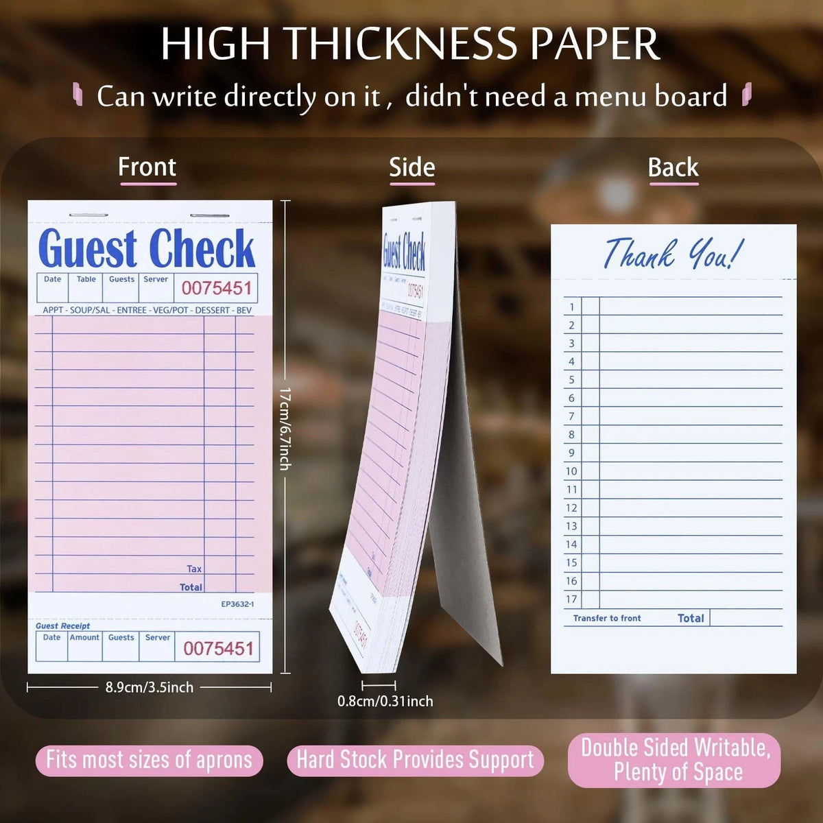DGBDPACK Guest Check Pads for Servers - Thick Paper (6 6 Pack--Pink, Pink