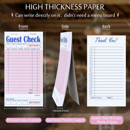 DGBDPACK Guest Check Pads for Servers - Thick Paper (6 6 Pack--Pink, Pink