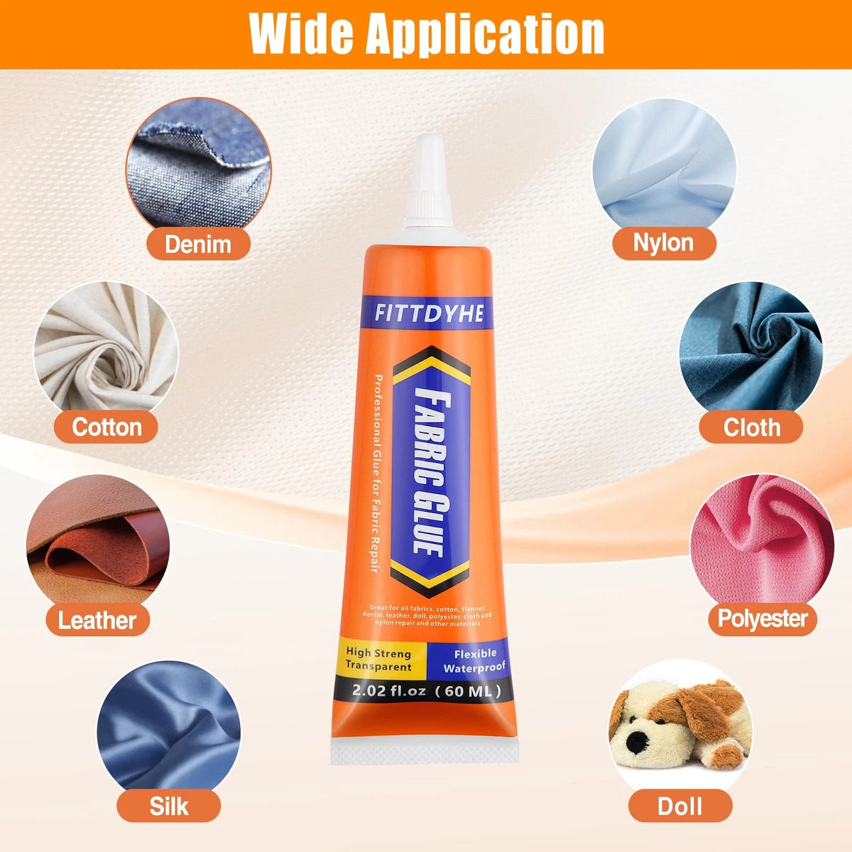 FITTDYHE Fabric Glue Permanent, 60 ML Washable Clear Clothing 60ML,
