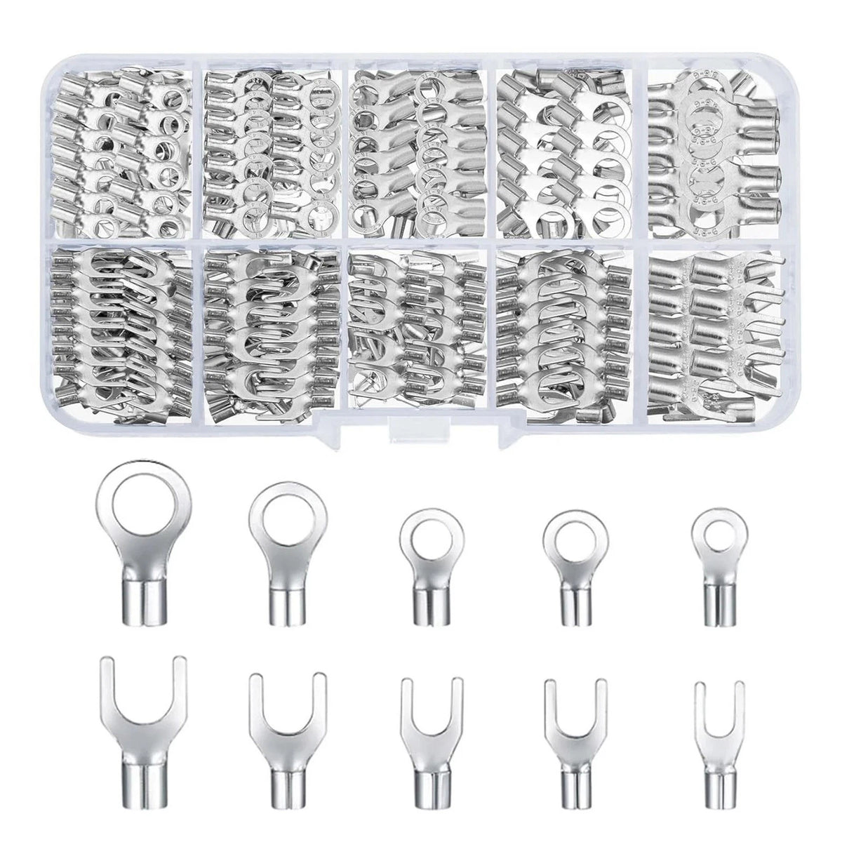 320Pcs Non Insulated Ring Fork Copper Crimp Sleeves 10 Sizes For Automotive Car