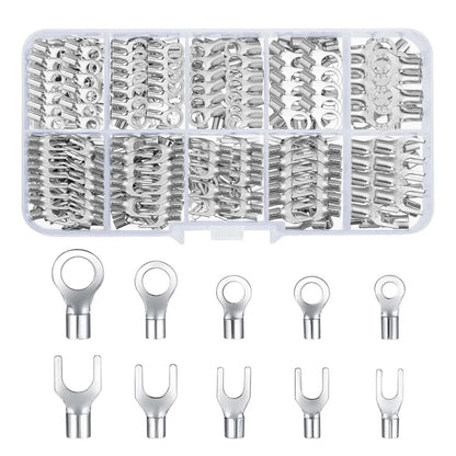 320Pcs Non Insulated Ring Fork Copper Crimp Sleeves 10 Sizes For Automotive Car