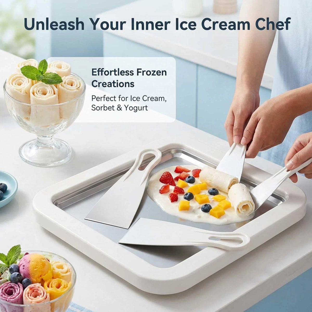 Rolled Ice Cream Maker Kit, Stainless Steel No-Electricity normal, WHITE