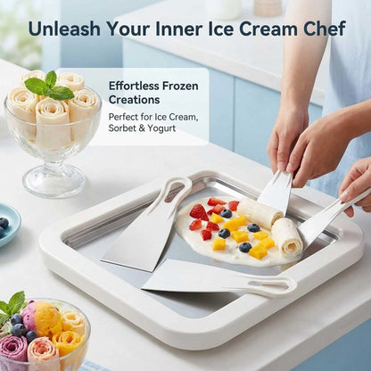 Rolled Ice Cream Maker Kit, Stainless Steel No-Electricity normal, WHITE