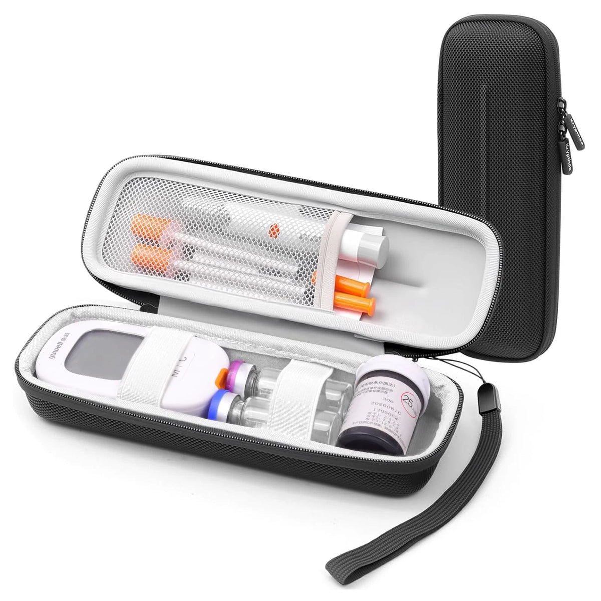 Krypthos Diabetes Supply Case, Hard Travel Carrying Case for Blood Black