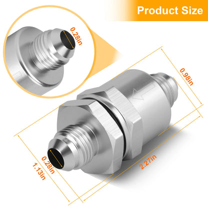 6AN Non Return One Way Inline Check Valve Fitting Aluminum-Sliver