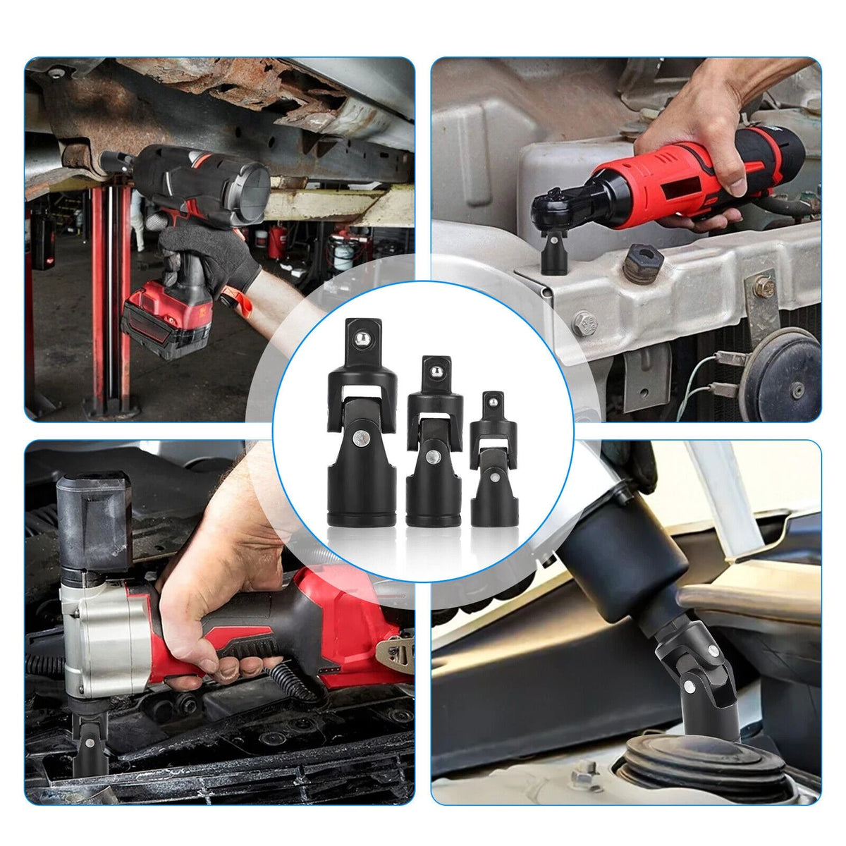 3Pack 1/4" 3/8" 1/2" Drive Swivel Impact Universal Joint Socket Set Adapter Tool