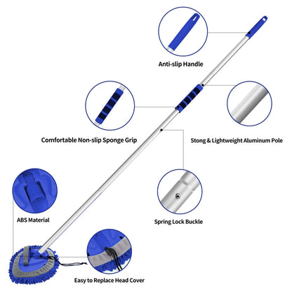 Wontolf 62'' Car Wash Brush Kit with Long Handle, Chenille 9P, Blue-7pcs