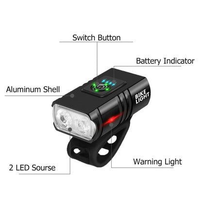 1000LM USB Bike Lamp Set Aluminum Alloy Front and Rear IPX5 Waterproof 6 Modes