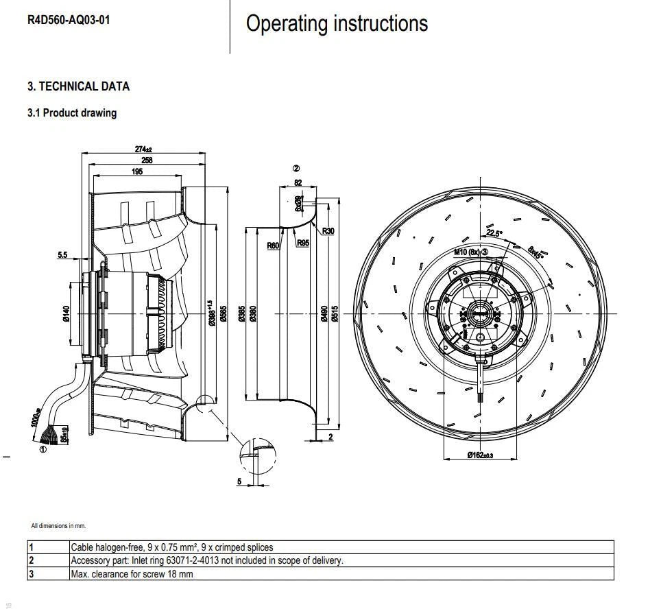 Ebmpapst R4D560-AQ03-01 Centrifugal Fan AC230V/400V High-voltage Cabinet Fan