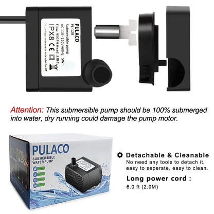 PULACO 2Pcs Mini Fountain Pump (50GPH 3W), Ultra Quiet 50 GPH (2Pcs), Black
