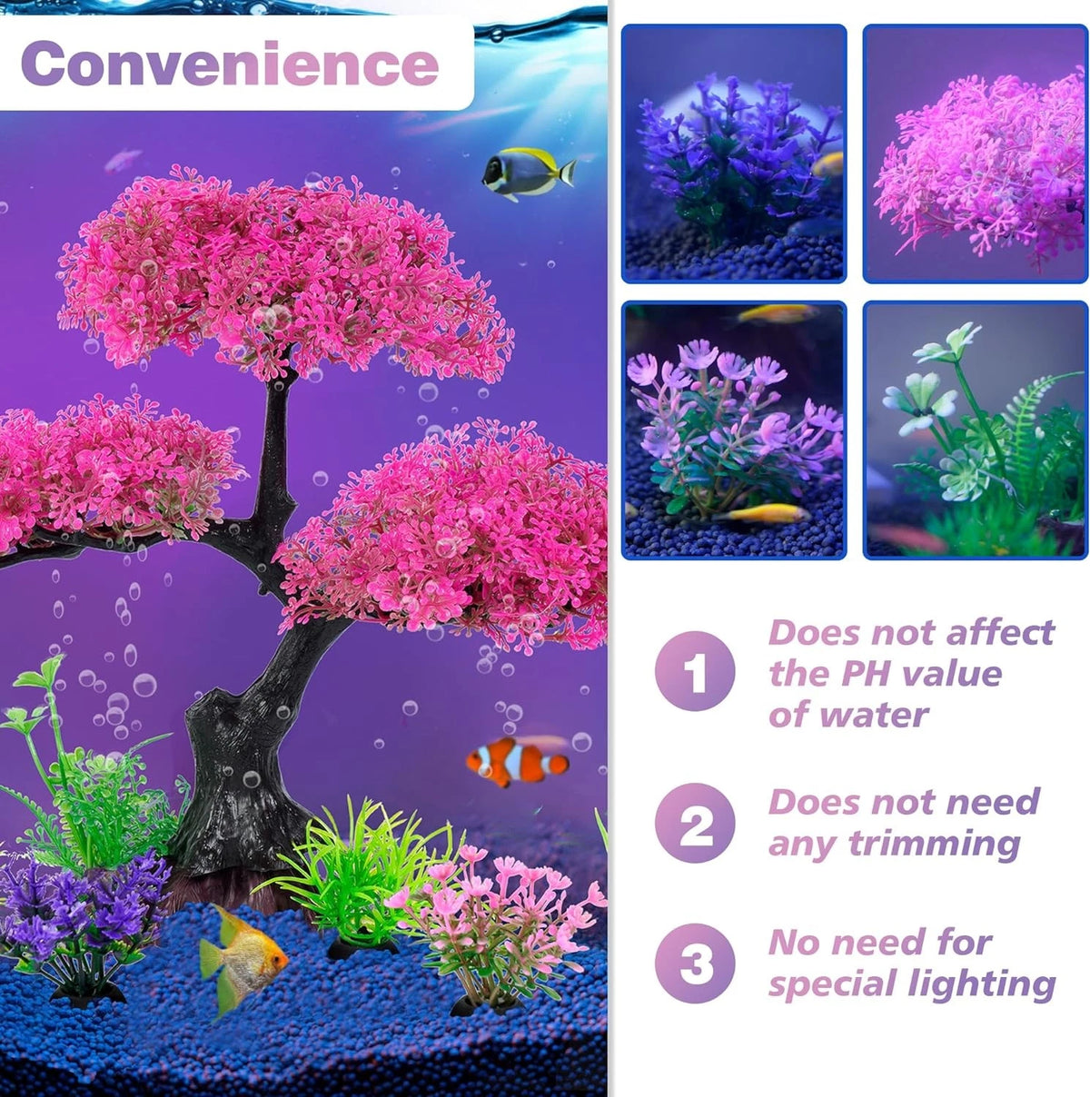 Ameliade Aquarium Artificial Plastic Plants Decoration, Pink Cherry