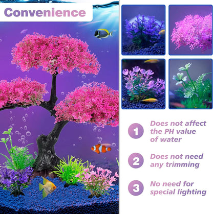 Ameliade Aquarium Artificial Plastic Plants Decoration, Pink Cherry