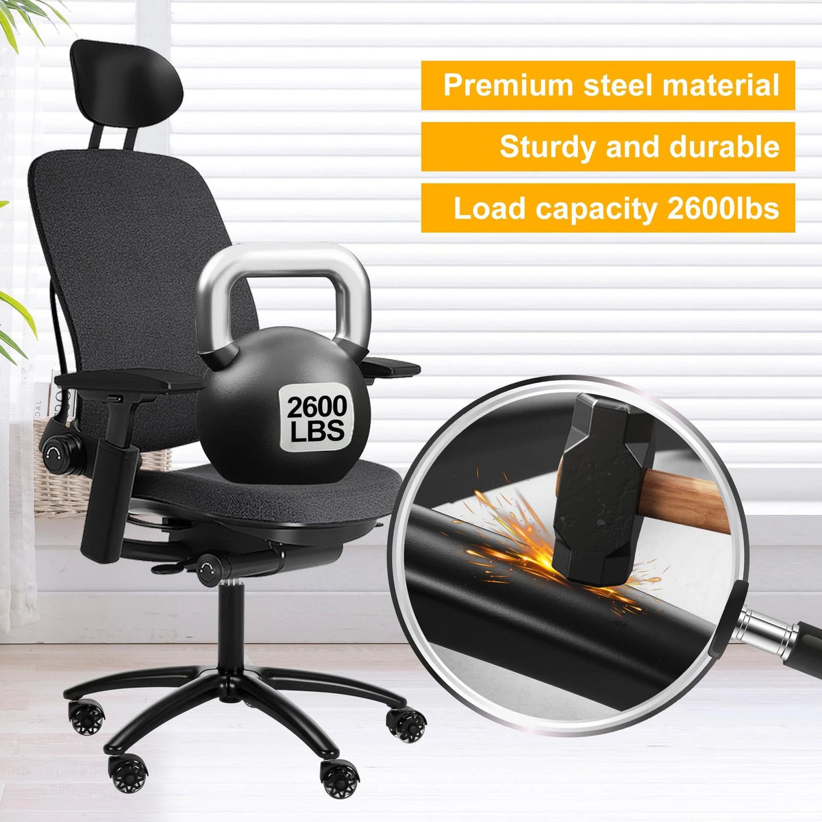 Frassie 28 Inch Office Gaming Chair Metal Base Replacement Part with 5 Black