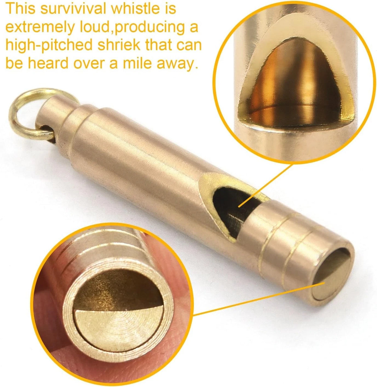 Brass Survival Whistle, 125 dB Loud Emergency Whistle with 1 Pack, Yellow