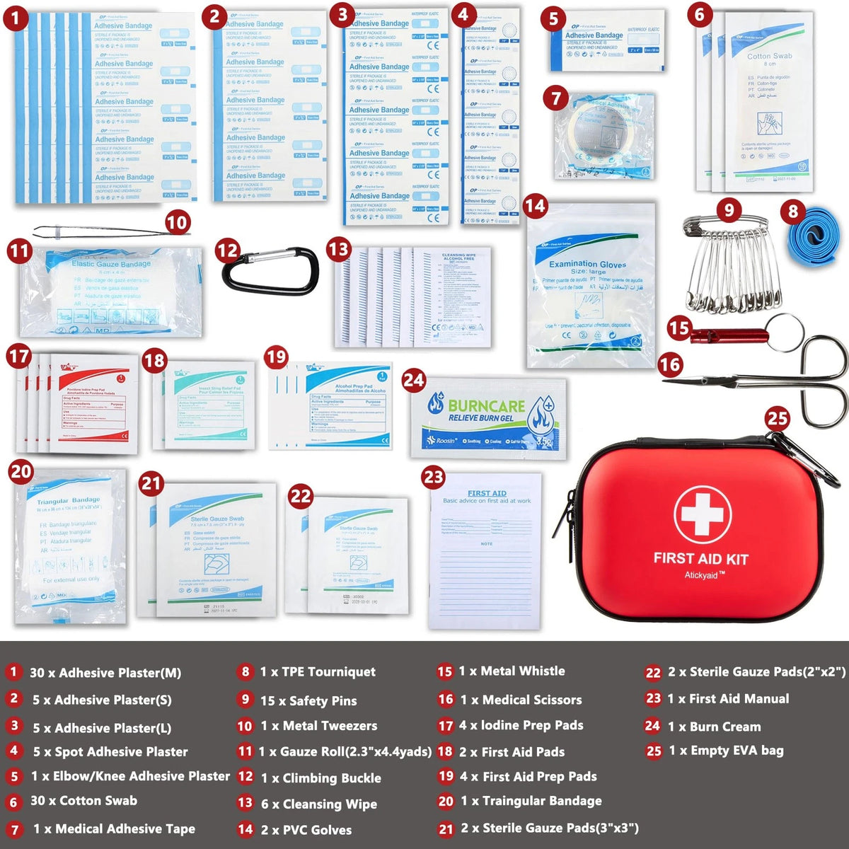 Mini First Aid Kit - 120 Piece Small Waterproof Hard Shell 120 Pieces, Red