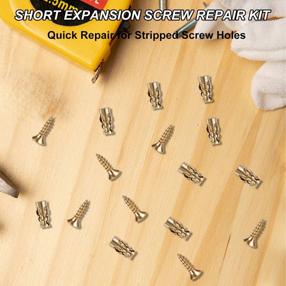 100Pcs Expansion Screws Hinge Repair Cabinet Stripped Kit for Door Gold