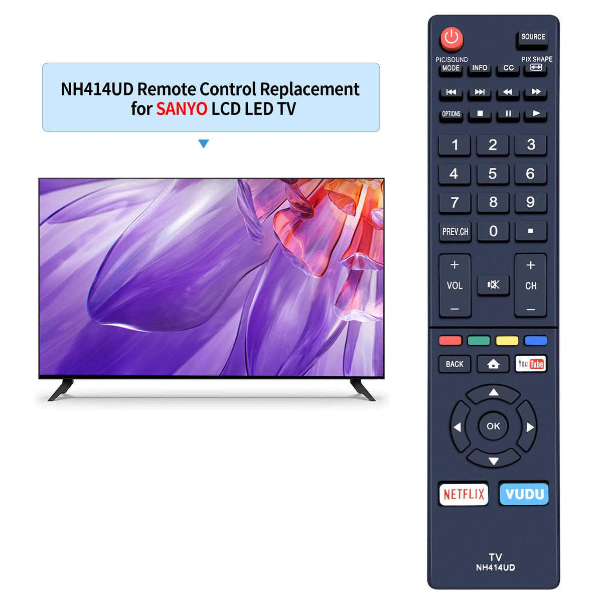 NH414UD Remote Control For Sanyo Smart TV FW50C36F FW50C78F FW65C78F