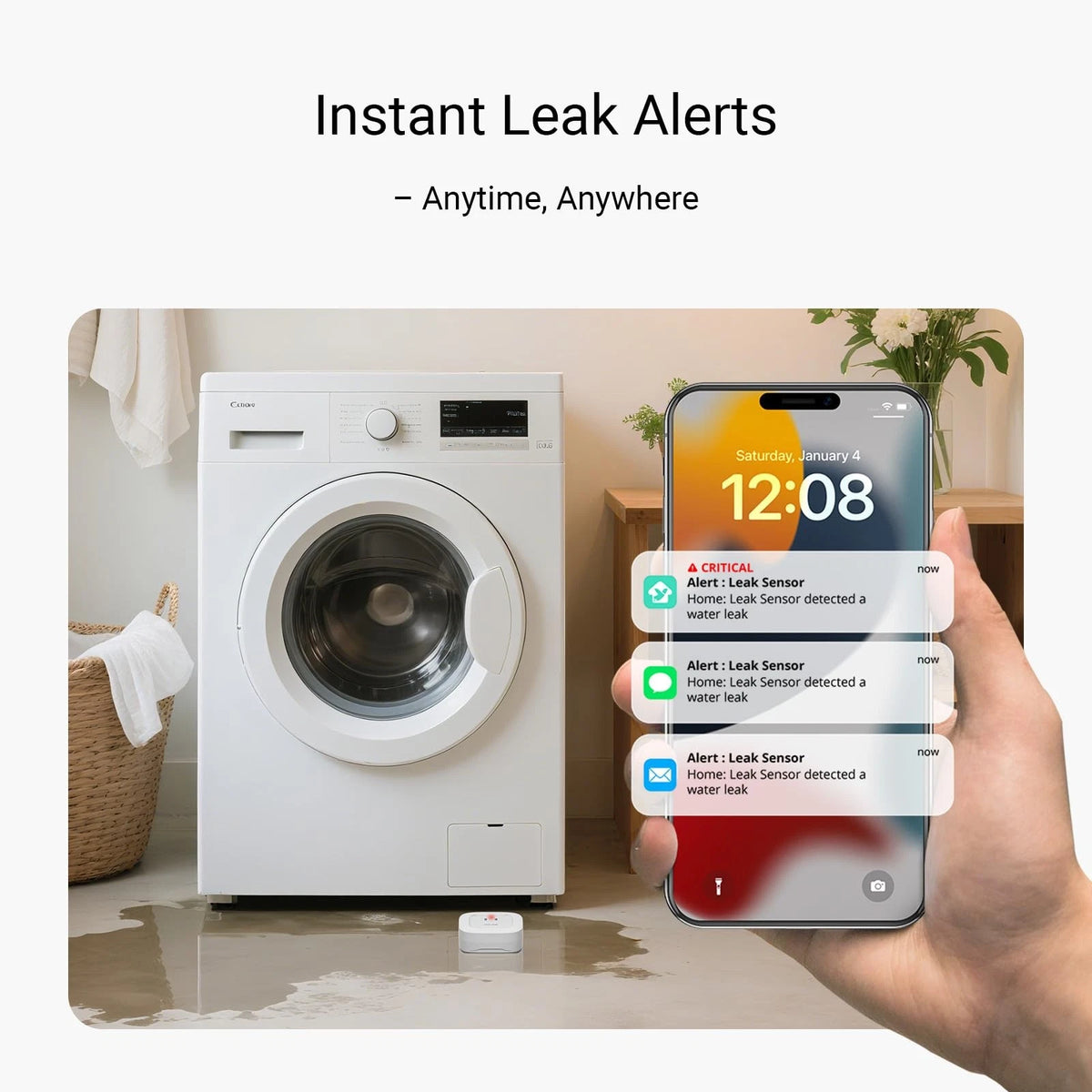 YoLink Water Leak Starter Kit: Hub + 4 Sensor 1 Without Siren, White