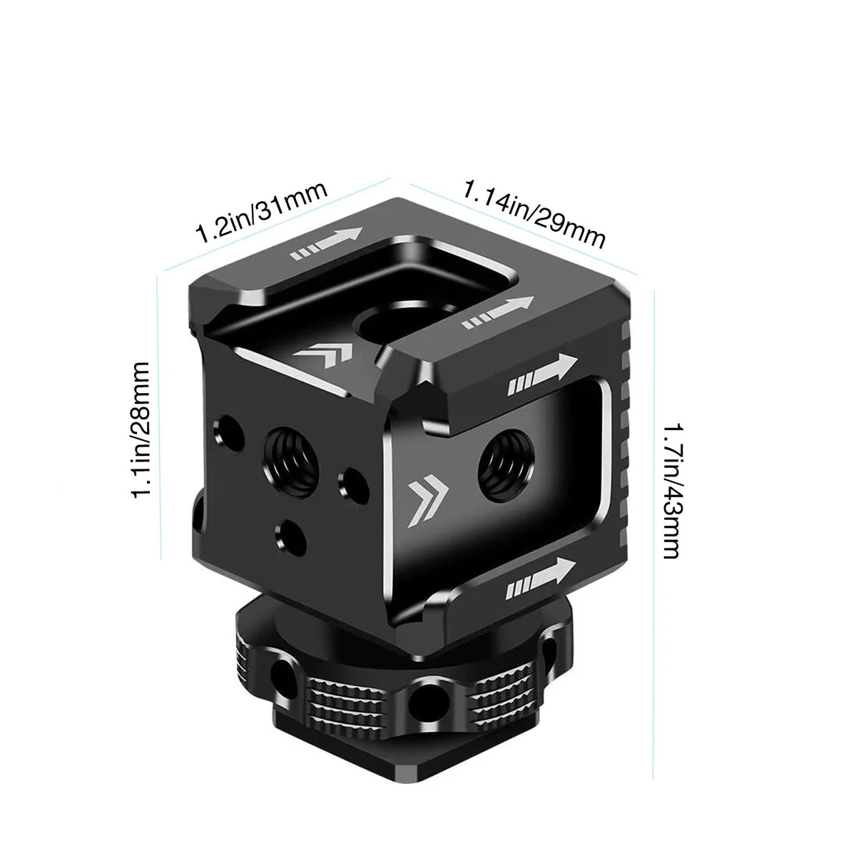 3 Port Cold Shoe Mount with 1/4"-20 Thread for Camera Cage Flash LED Black