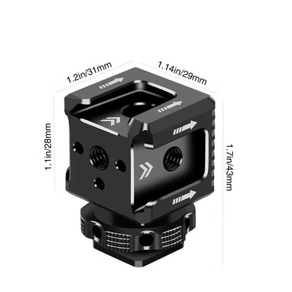 3 Port Cold Shoe Mount with 1/4"-20 Thread for Camera Cage Flash LED Black