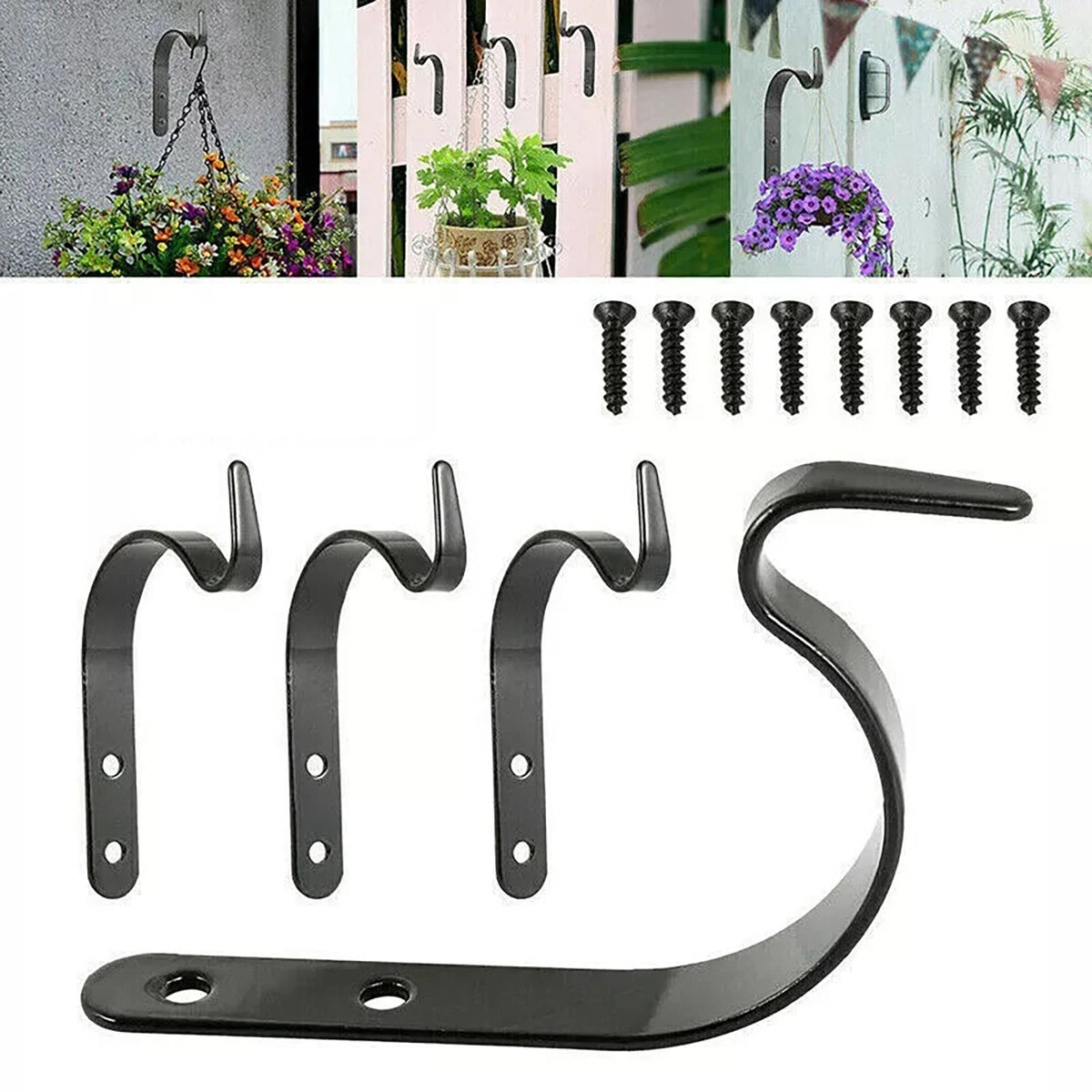 10X Metal Hanging Basket Brackets Garden Plant Hanger Hook Wall Garden Decor
