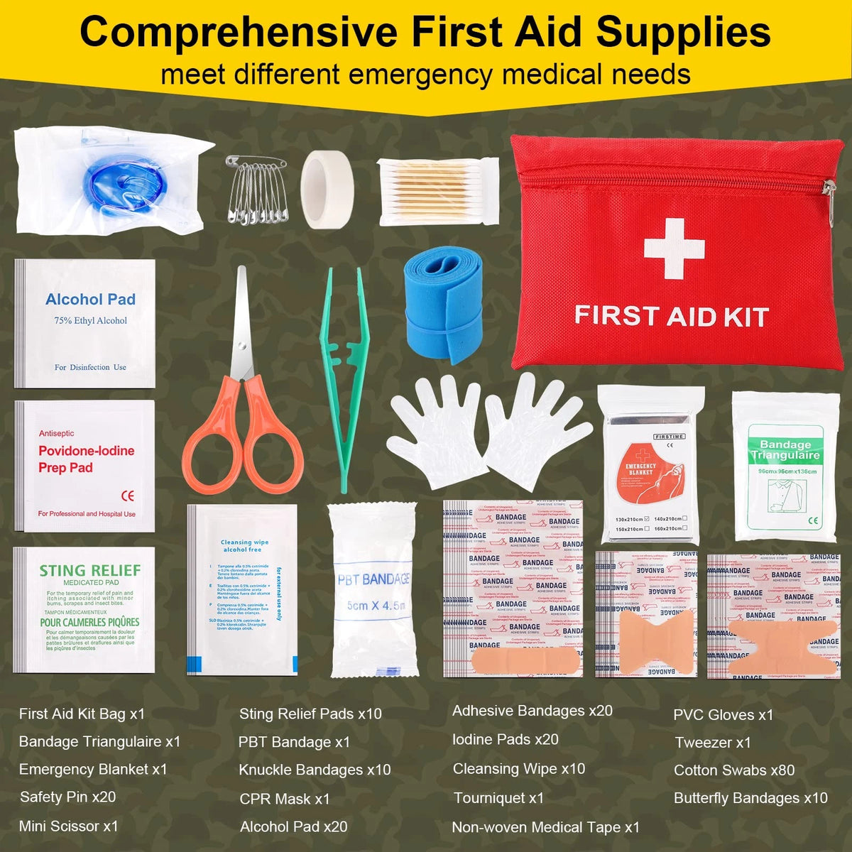 Survival First Aid Kit, 248PCS Tools Camping Essentials Black