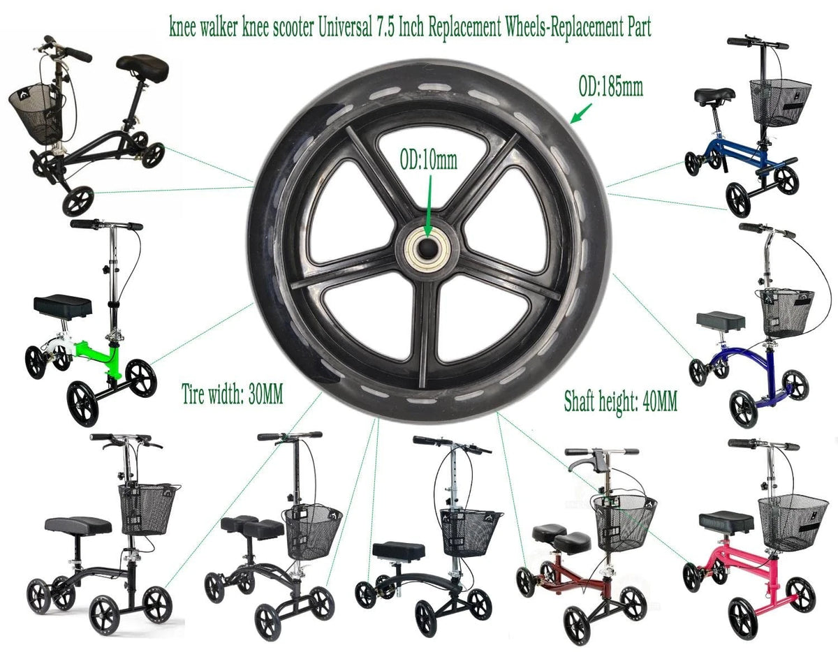 knee walker scooter replacement wheels,7.5 Inch 7 5 inch, Black+Transparent