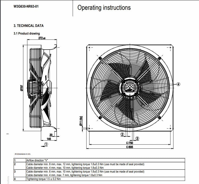 Ebmpapst W3G630-NR63-01 Axial Fan 400V 1150W 630MM Air Conditioner Cooling Fan