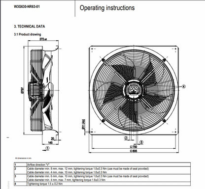 Ebmpapst W3G630-NR63-01 Axial Fan 400V 1150W 630MM Air Conditioner Cooling Fan